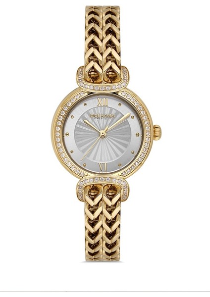 DK.1.AG1411.04 Taşlı Tasarım Çelik Kordon Çelik Kasa 5 Atm Suya Dayanıklı Altın Renk Kadın Kol Saati