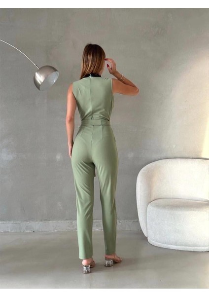 Dantelli Yaka Krep Kumaş Tulum 582083 Mint fırsatları