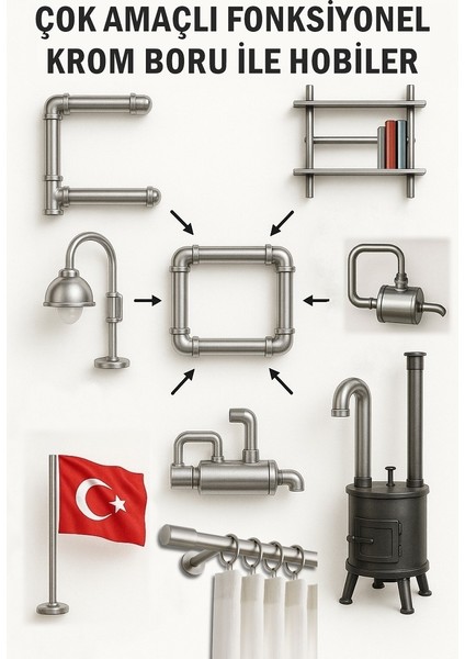 Krom Boru | Dış: 34MM - Iç: 30MM | Paslanmaz Çelik 304 Kalite | Uzunluk Seçiniz modelleri