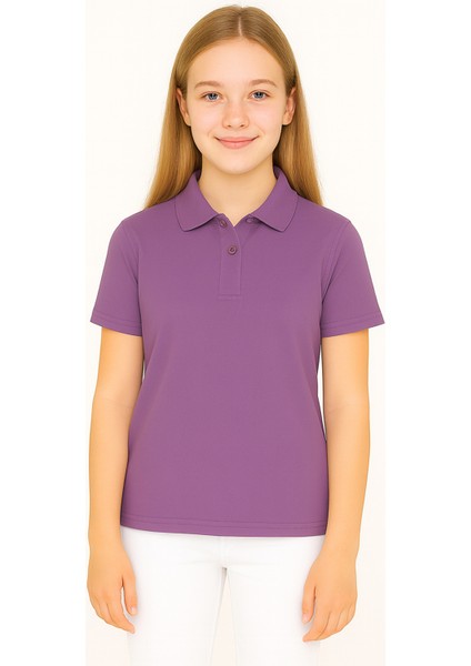 Genç Polo Yaka Tişört | Lila | %100 Pamuk | Unisex | Okul & Günlük Kullanım