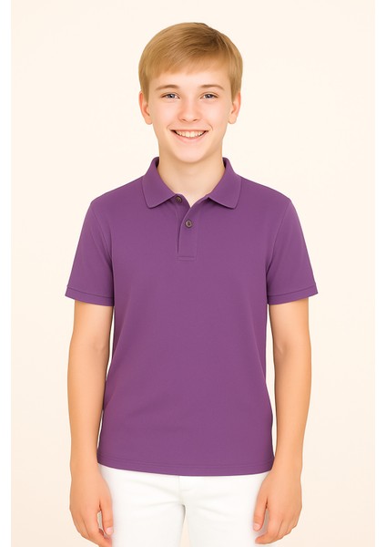 Genç Polo Yaka Tişört | Lila | %100 Pamuk | Unisex | Okul & Günlük Kullanım fiyatları
