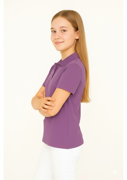 Genç Polo Yaka Tişört | Lila | %100 Pamuk | Unisex | Okul & Günlük Kullanım indirimleri