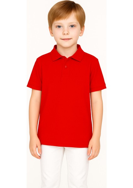 Çocuk Polo Yaka Tişört | Kırmızı | %100 Pamuk | Unisex | Okul & Günlük Kullanım