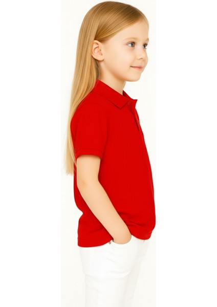 Çocuk Polo Yaka Tişört | Kırmızı | %100 Pamuk | Unisex | Okul & Günlük Kullanım modelleri