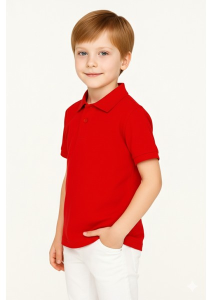 Çocuk Polo Yaka Tişört | Kırmızı | %100 Pamuk | Unisex | Okul & Günlük Kullanım indirimleri