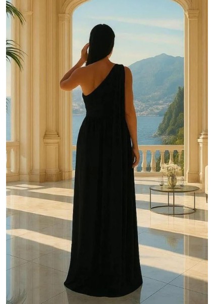 Tek Omuz Sandy Abiye Elbise 582603 Siyah fiyatları