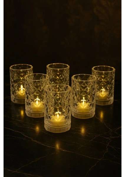 6 Lı Mika Kristal Işıklı Kahve Yanı Su Bardağı Bardak 75ML