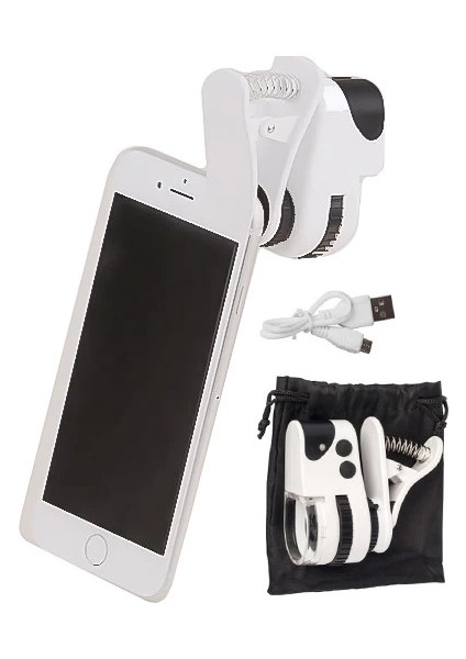 60X Mini Cep Telefonu Için Mandallı Mikroskop Uv Ledli Büyüteç Model AL2431