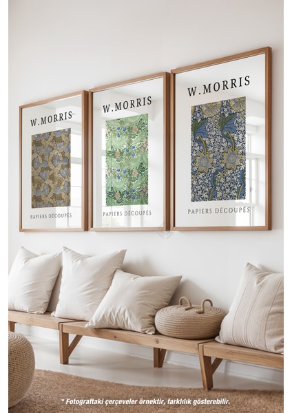 William Morris 3'lü Ahşap Çerçeveli Poster, Tablo Seti No:6