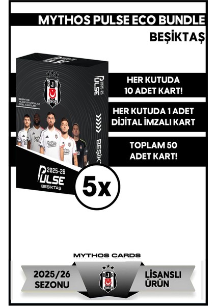 Eco Bundle - Beşiktaş - Pulse Futbolcu Kartları 2025/26 - 5 Paket