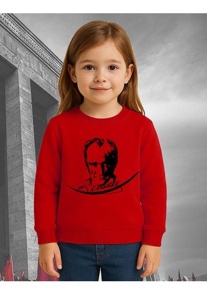 Unisex Ay Yıldızlı 19 Mayıs 29 Ekim 23 Nisan 10 Kasım Atatürk Çocuk 3 Iplik Şardonlu Sweatshirt