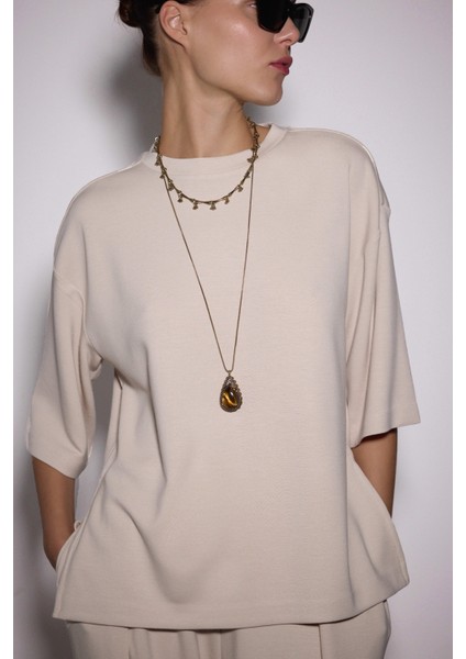 Yırtmaçlı Loose Fit Modal T-Shirt modelleri