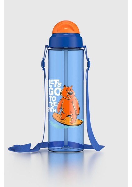Migo Desenli 630 ml Askılı Pipetli Tritan Çocuk Matara 912143 Mavi