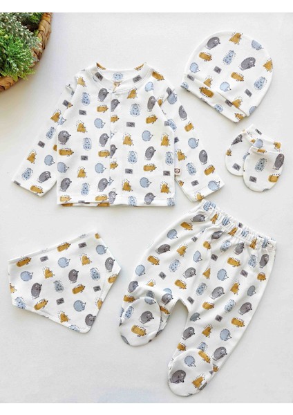 %100 Pamuk Yenidoğan Erkek Bebek 5 Parça Hastane Çıkış Seti