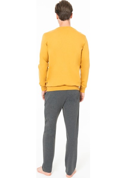 Erkek Bisiklet Yaka Uzun Kollu Pijama Takımı S26940 Rahat Kumaş fırsatları
