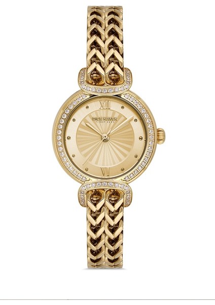 DK.1.AG1411.05 Taşlı Tasarım Çelik Kordon Çelik Kasa 5 Atm Suya Dayanıklı Altın Renk Kadın Kol Saati