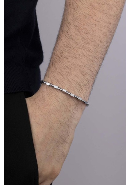 Hematit Taşlı Minimal Kesim Doğal Taş Erkek Bileklik