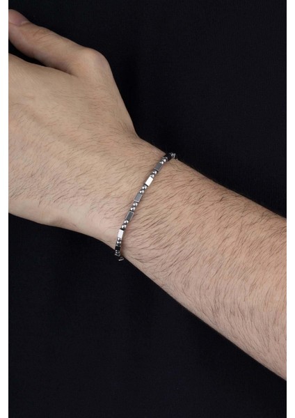 Hematit Taşlı Minimal Kesim Doğal Taş Erkek Bileklik modelleri