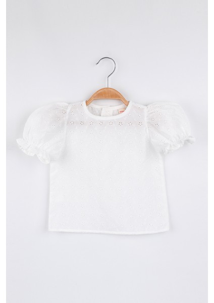 Beyaz Kısa Kollu Fisto Kız Çocuk Bluz
