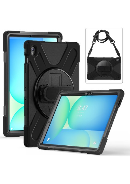 Galaxy Tab S10 Fe Plus Uyumlu Kalem Bölmeli Standlı Defender Sert Kılıf Siyah