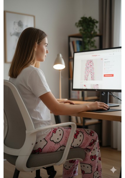 Pembe Kumaş Üzerinde Hello Kitty Desenli Pijama Altı