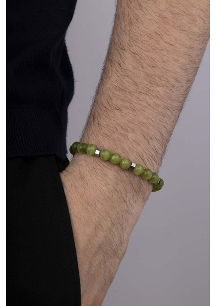 Hematit Geçişli Yeşim Taşı Doğal Taş Erkek Bileklik