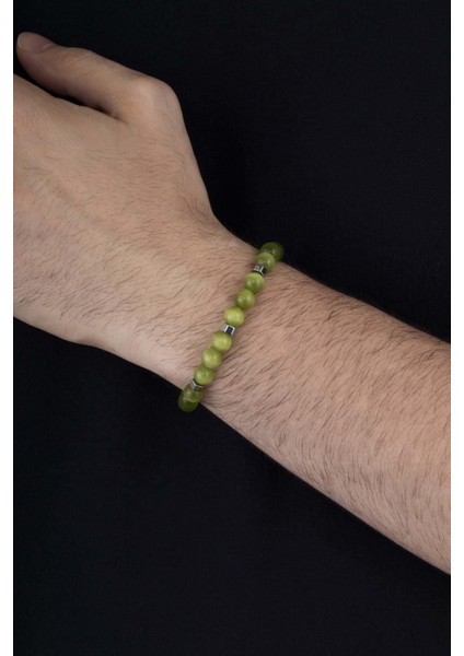 Hematit Geçişli Yeşim Taşı Doğal Taş Erkek Bileklik modelleri