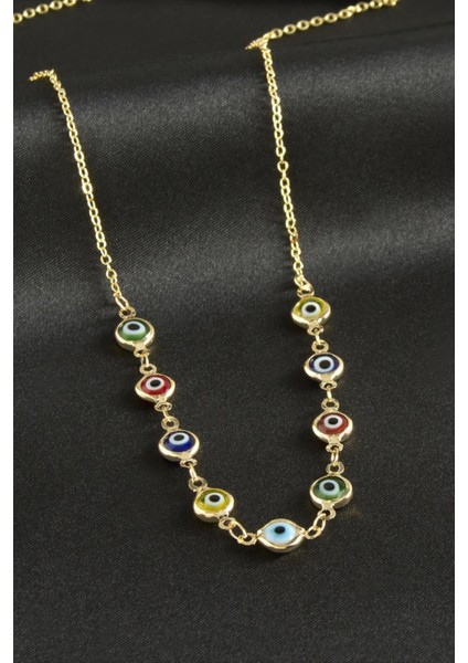 Wizard Nazarlı Mineli Kolye-Renkli