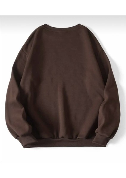 Unisex Kahverengi Pamuklu Bisiklet Yaka Sweatshirt fiyatları