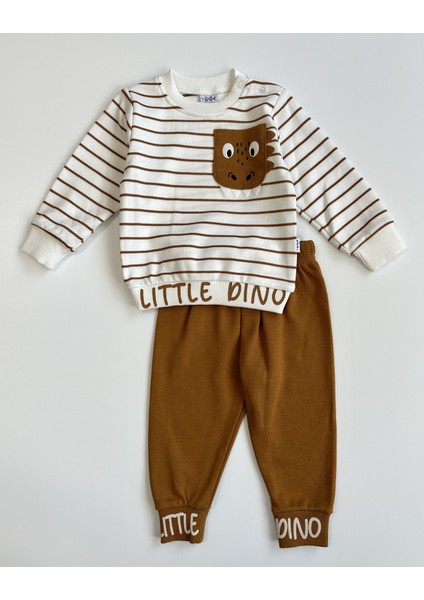 Küçük Dino Çizgili Erkek Bebek Ikili Takım - Tarçın