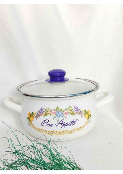 Belly Çiçek Emaye Tencere 2750 ml 20 cm Çap Süt Yoğurt Çorba Tenceresi