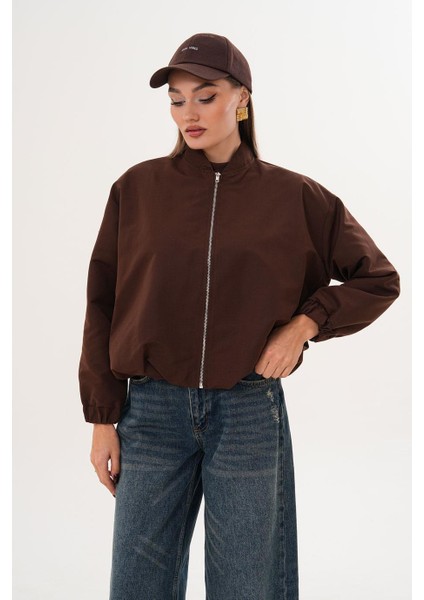 Hakim Yaka Fermuarlı Beli Lastikli Kahverengi Mont SRP1190 fiyatları