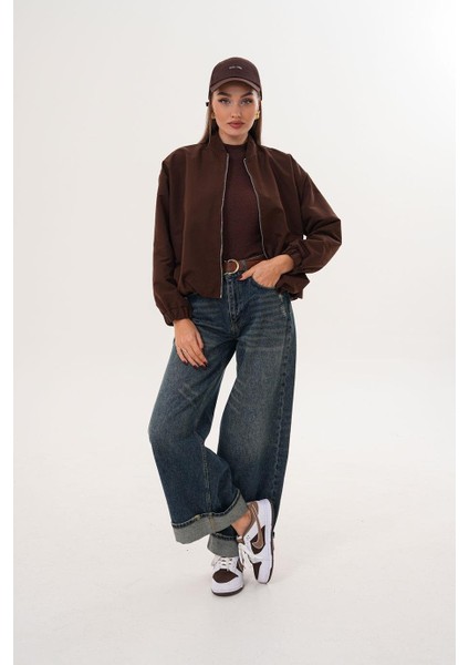 Hakim Yaka Fermuarlı Beli Lastikli Kahverengi Mont SRP1190 modelleri