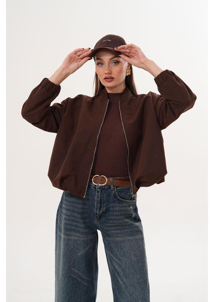 Hakim Yaka Fermuarlı Beli Lastikli Kahverengi Mont SRP1190 fırsatları