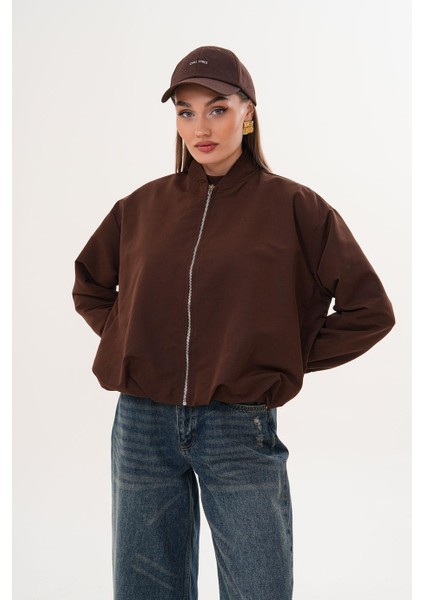 Hakim Yaka Fermuarlı Beli Lastikli Kahverengi Mont SRP1190 indirimleri