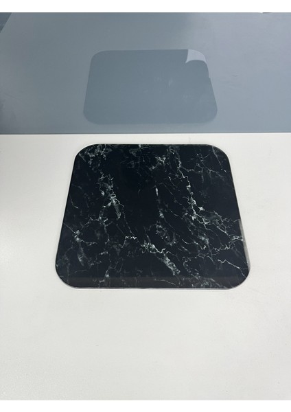 22x22cm - Siyah Mermer, Cam Kesme Tahtası - Sunumluk