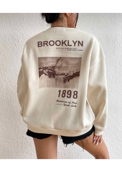 Unisex Brooklyn 1898 Baskılı Oversize Sweatshirt