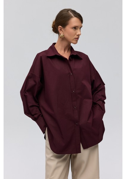 Phoebe Oversize Bordo Gömlek