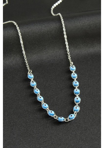 Wizard Nazarlı Mineli Kolye-Açık Mavi