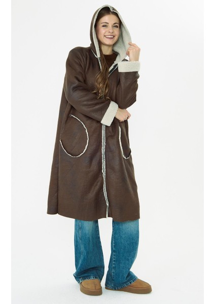 Kapüşonlu Içi Kürklü Nubuk Uzun Kaban Kahve fiyatları