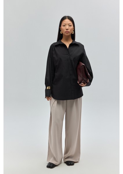 Phoebe Oversize Siyah Gömlek