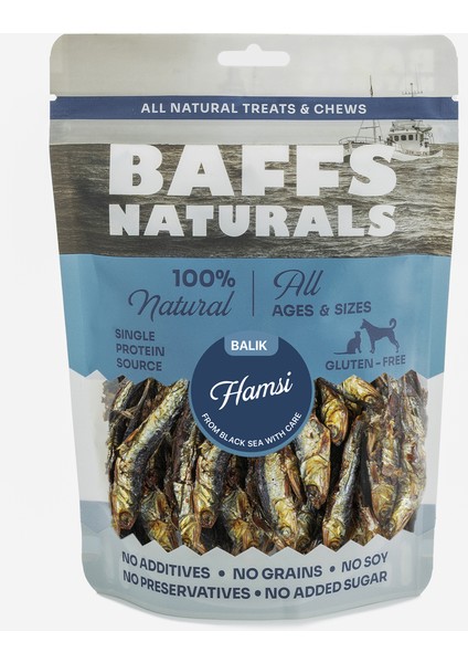 Baffs Naturals Hamsi Balık %100 Doğal Çiğnemelik Köpek Ödül Maması 100 gr