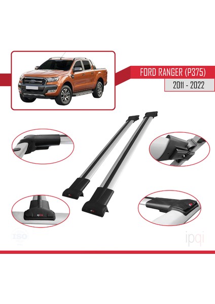 Ford Ranger (P375) 2011-2022 Arası ile Uyumlu Fly Model Ara Atkı Tavan Barı Gri 2 Adet modelleri