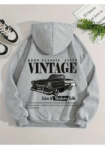 Keep Classic Alive Vintage Rahat Kalıp Oversize Unisex Kapüşonlu Sweatshirt