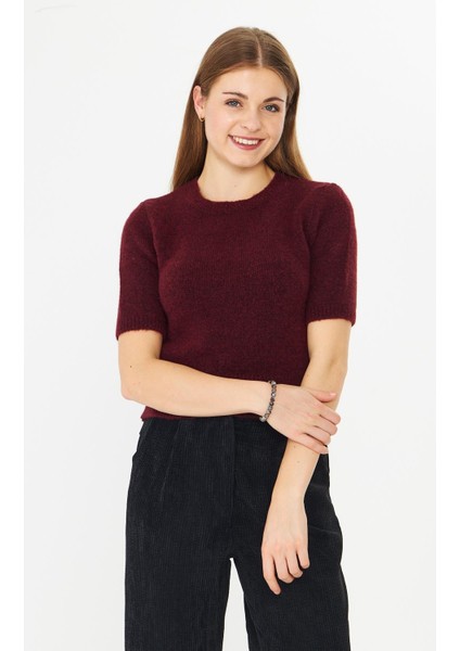 Kısa Kollu Triko Kazak Bordo