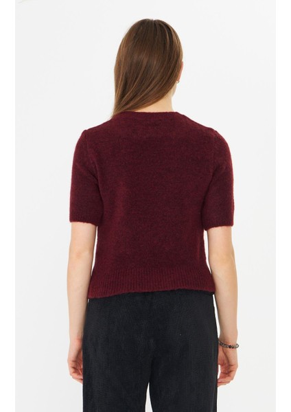 Kısa Kollu Triko Kazak Bordo fiyatları