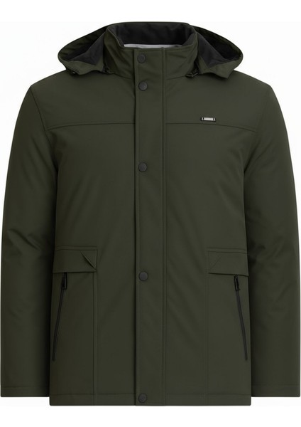 Erkek Yeşil %100 Su ve Rüzgar Geçirmez Kürklü Çıkartılabilir Kapüşonlu Mont&kaban