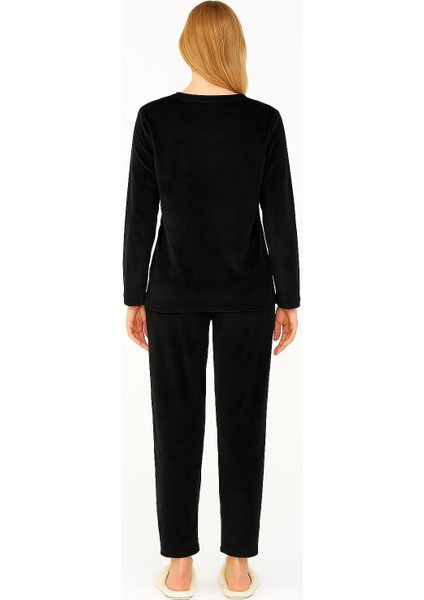 Kadın 13164 Paça Lastikli Kadife Pijama Takımı Siyah fiyatları