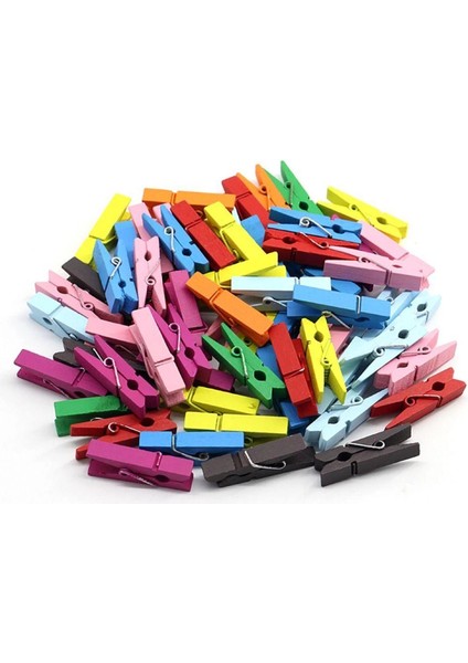 100 Lü Renkli Ahşap Mandal 2.5 cm 12 Li Paket 1200 Adet