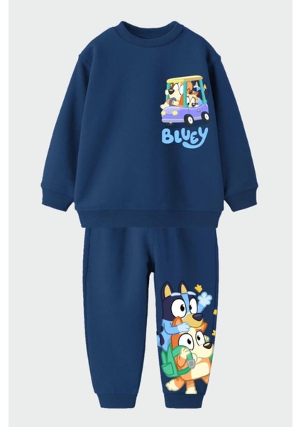 Erkek Çocuk Bluey Baskılı 3 Iplik Pamuklu Kumaş Alt Üst Takım